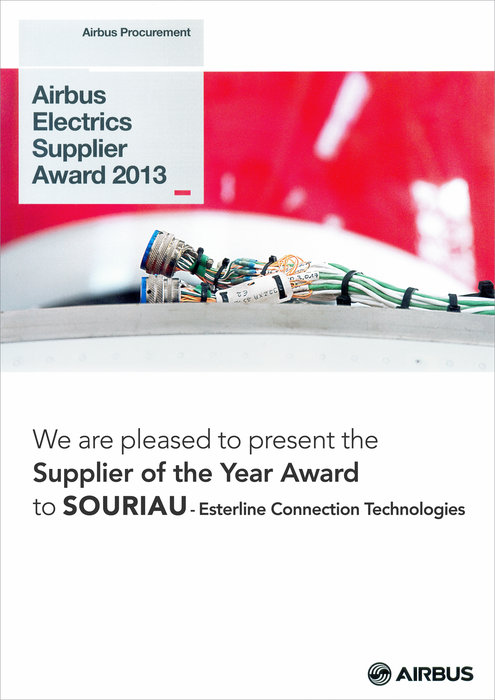 Esterline Connection Technologies – Souriau wins Airbus' award for best supplier of electrical components and systems for sixth time